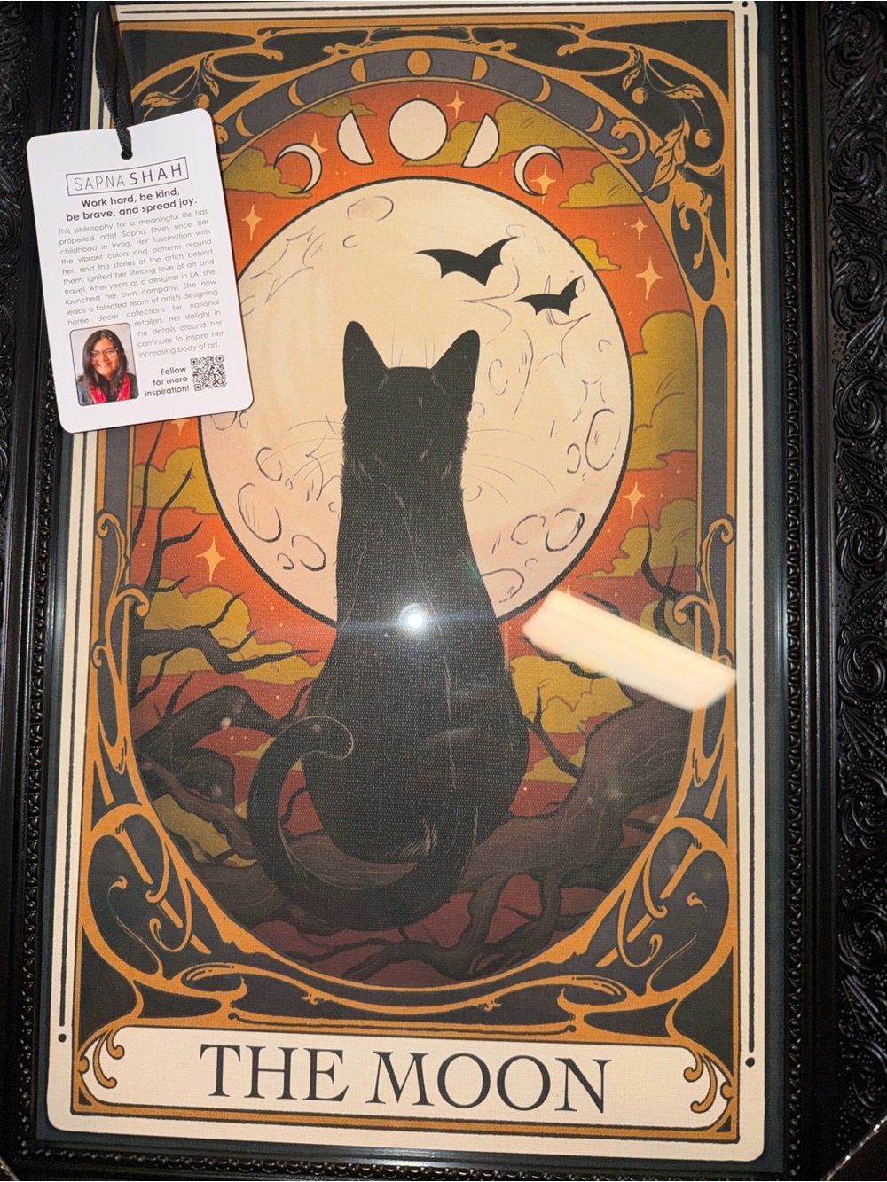 Sapna Shah Halloween Tarot Card The Moon Black Cat Framed Wall Hanging Picture